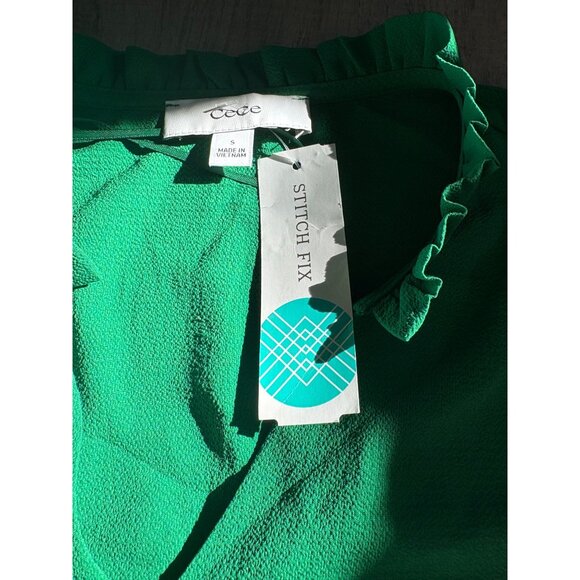 CeCe Anaya Ruffle Detail Blouse Lush Green S New With Tags - Picture 9 of 10